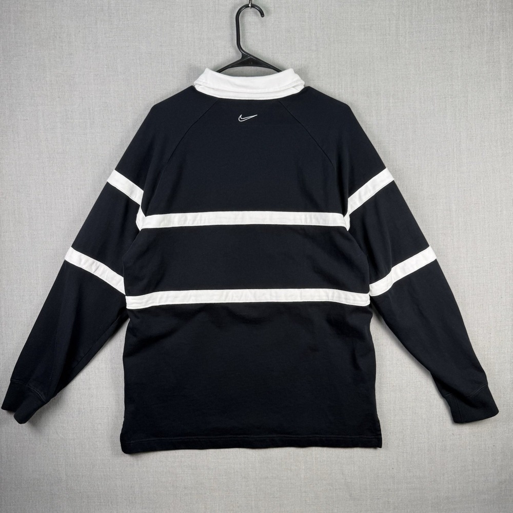 Nike Shirt Men's Size Large Swoosh Rugby Polo Long Sleeve Black White Vintage - Picture 2 of 7